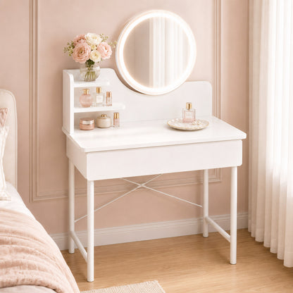 Luxe LED White Makeup Vanity Dressing Table with Mirror & Drawer