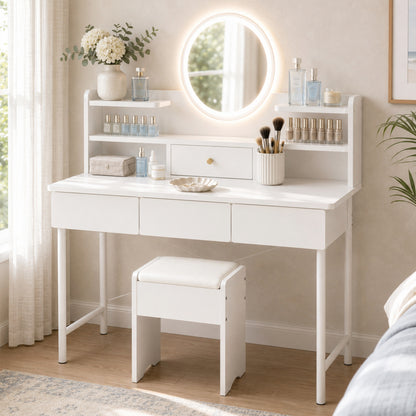 Luxe LED Large Dressing Table LED Mirror Makeup Vanity Drawers Stool Set
