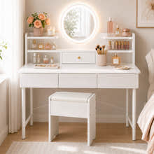 Luxe LED Large Dressing Table LED Mirror Makeup Vanity Drawers Stool Set