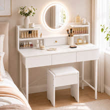 Luxe LED Large Dressing Table LED Mirror Makeup Vanity Drawers Stool Set