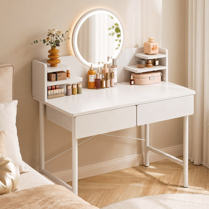Luxe LED White Makeup Vanity Dressing Table Mirror Drawers Shelves