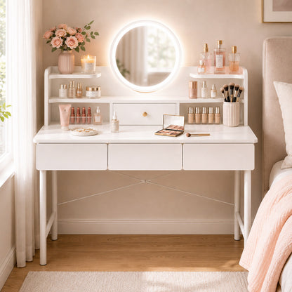Luxe LED Large White Makeup Vanity Dressing Table Mirror Drawers Shelves