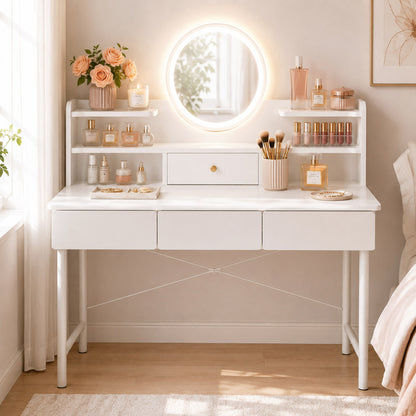 Luxe LED Large White Makeup Vanity Dressing Table Mirror Drawers Shelves