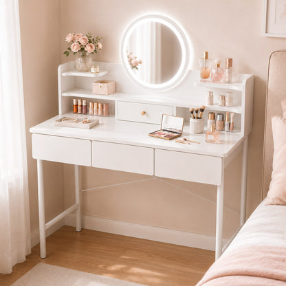 Luxe LED Large Dressing Table LED Mirror Makeup Vanity Drawers Stool Set