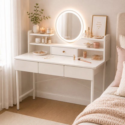 Luxe LED Large White Makeup Vanity Dressing Table Mirror Drawers Shelves