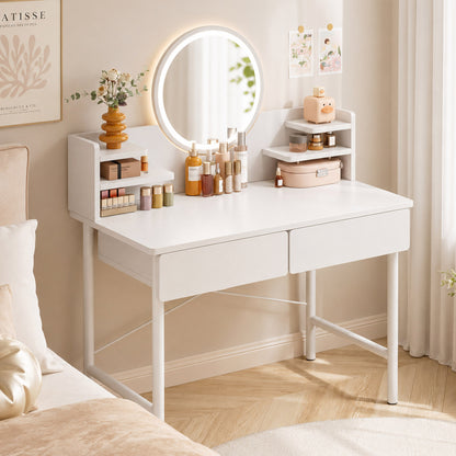 Luxe LED White Makeup Vanity Dressing Table Mirror Drawers Shelves