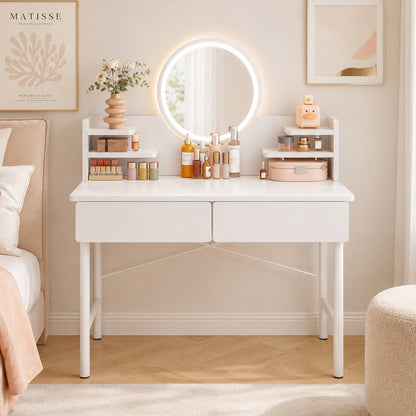Luxe LED White Makeup Vanity Dressing Table Mirror Drawers Shelves