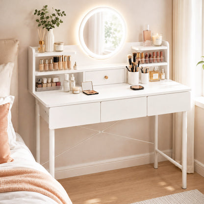 Luxe LED Large Dressing Table LED Mirror Makeup Vanity Drawers Stool Set