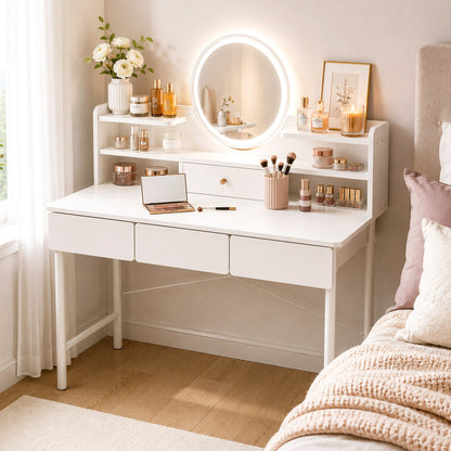 Luxe LED Large White Makeup Vanity Dressing Table Mirror Drawers Shelves