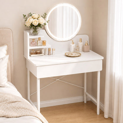 Luxe LED White Makeup Vanity Dressing Table with Mirror & Drawer