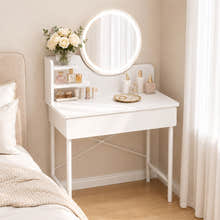 Luxe LED White Makeup Vanity Dressing Table with Mirror & Drawer