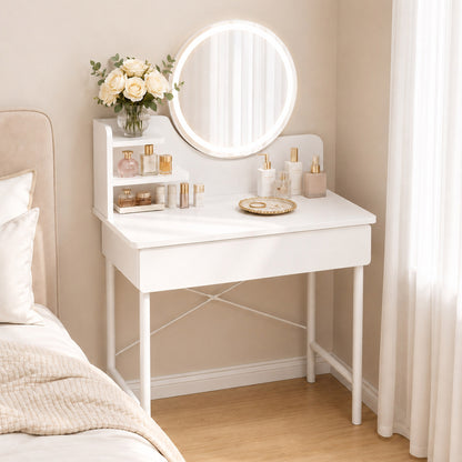 Luxe LED White Makeup Vanity Dressing Table Mirror Storage Shelves