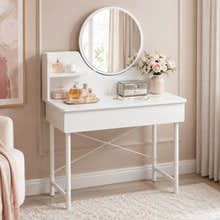 Luxe White Makeup Vanity Dressing Table with Mirror & Drawer