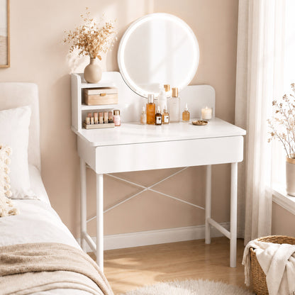 Luxe LED White Makeup Vanity Dressing Table Mirror Storage Shelves