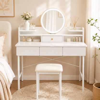 Luxe LED Large White Makeup Vanity Dressing Table Mirror Drawers Shelves