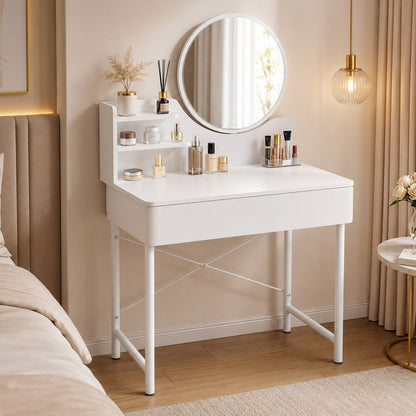 Luxe LED White Makeup Vanity Dressing Table Mirror Storage Shelves