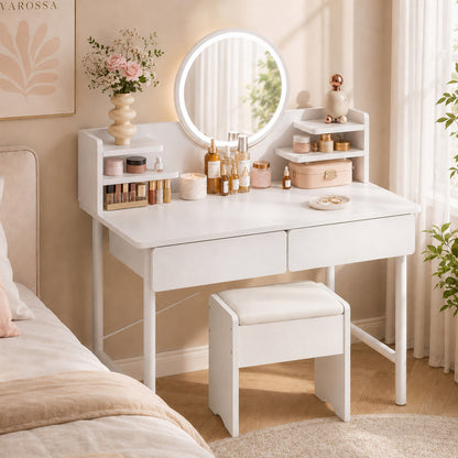 Modern White Multipurpose Padded Vanity Dressing Stool
