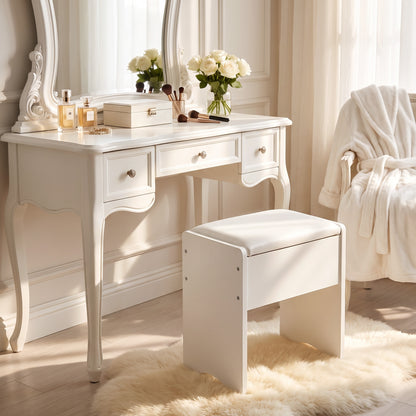 Modern White Multipurpose Padded Vanity Dressing Stool