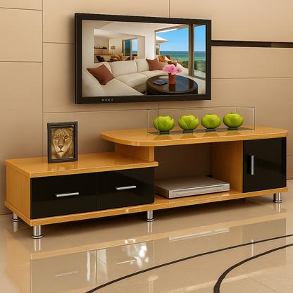 Luxe Adjustable Extendable TV Cabinet (High Gloss Oak & Black)