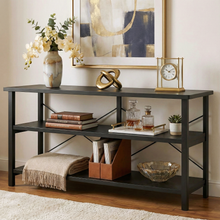 Serenity Industrial Console Table Bookcase TV Stand Storage Shelf Unit (Black)