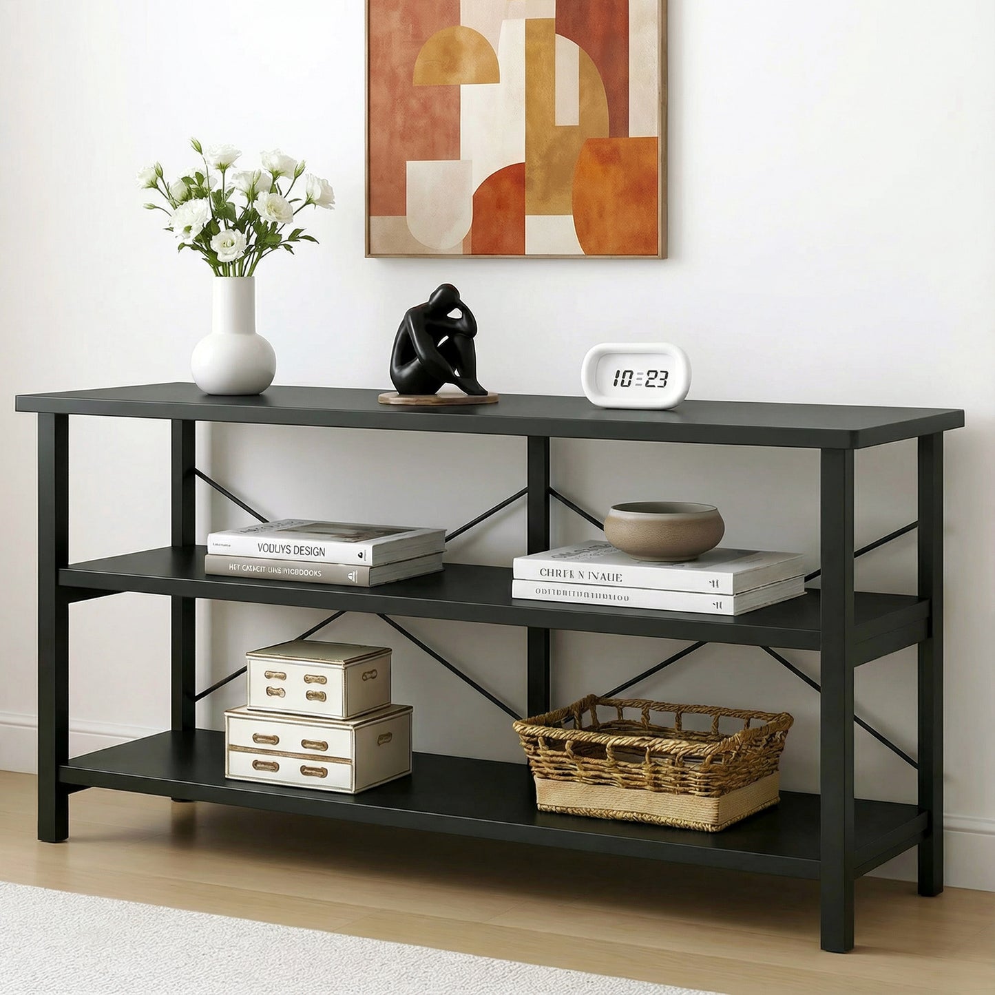 Serenity Industrial Console Table Bookcase TV Stand Storage Shelf Unit (Black)