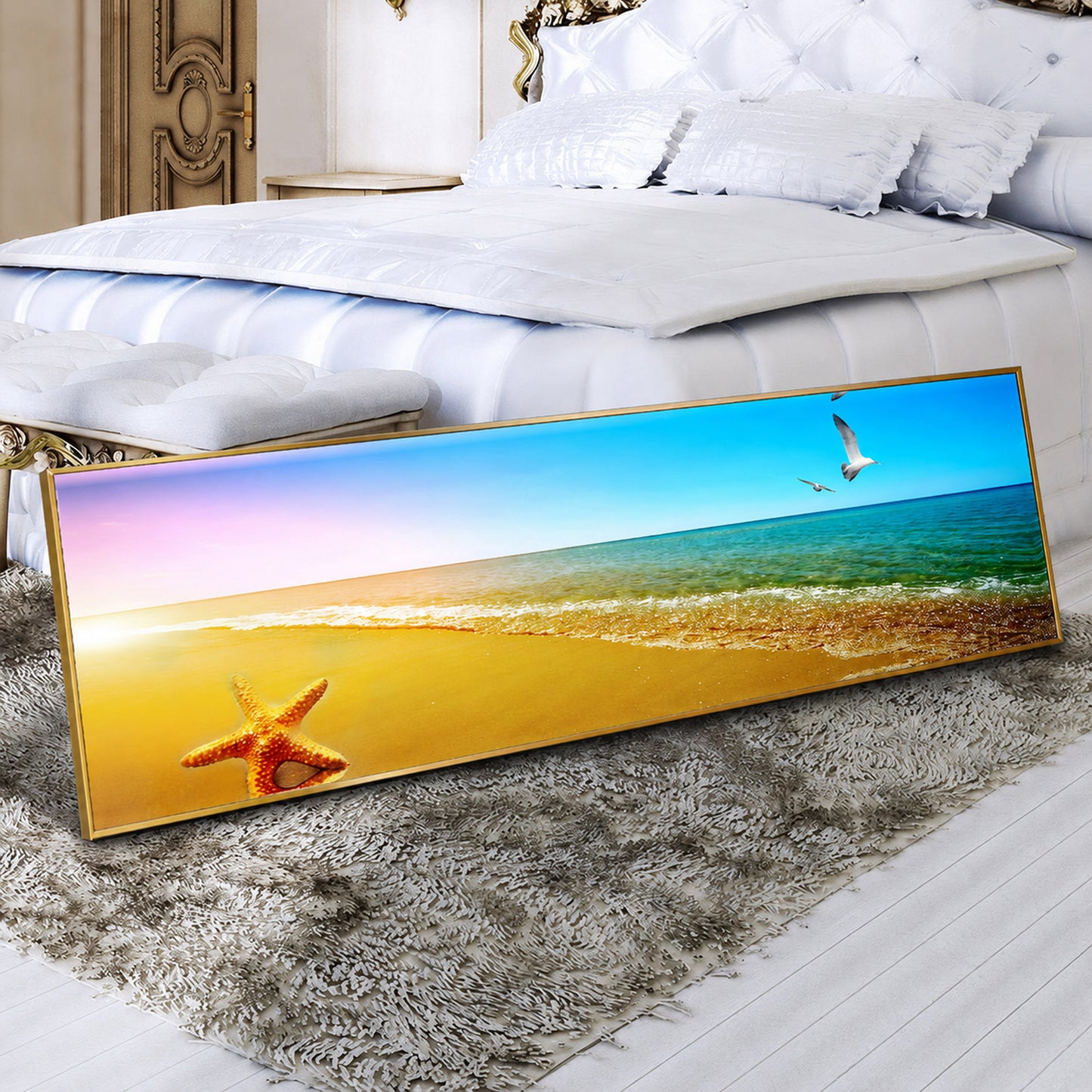 Beach Sunset Long Canvas Wall Art Coastal Painting - 100cm x 30cm