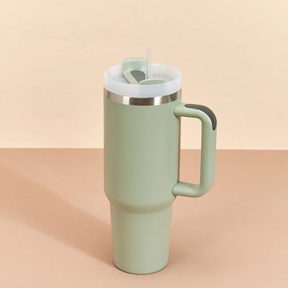 Stainless Steel Insulated Tumbler with Handle Straw Travel Mug (30oz, Eucalyptus Sage)