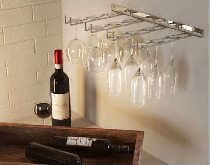 2 x Wine Glass Hanger Rack Under Cabinet Kitchen Bar Stemware Metal Storage Organiser