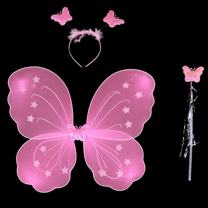 4 PCS Fairy Princess Girls Costume Set: Butterfly Wings, Headband, Wand, Tutu Skirt