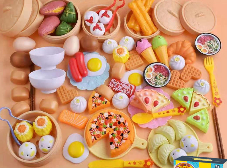 84-Piece Gourmet Restaurant Realistic Pretend Play Food Toy Set