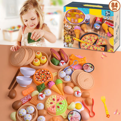 84-Piece Gourmet Restaurant Realistic Pretend Play Food Toy Set