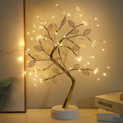 Magical LED Lamp Lucky Gold Leaf Bonsai Tree Light