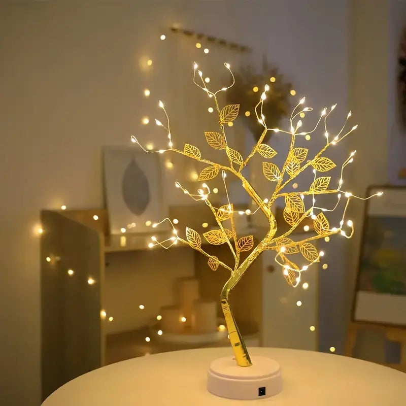 Magical LED Lamp Lucky Gold Leaf Bonsai Tree Light