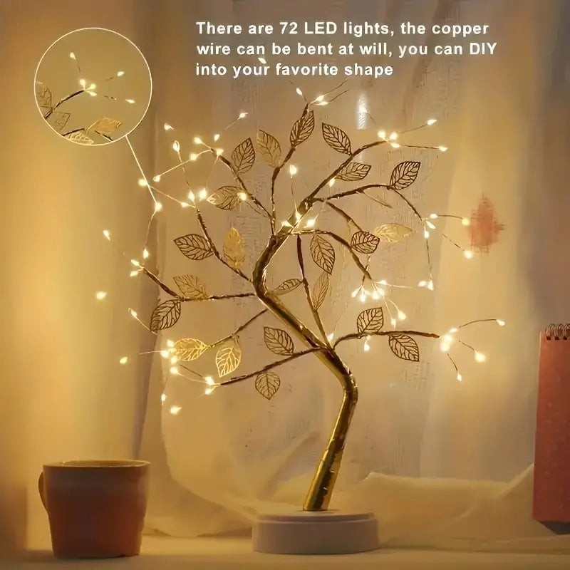 Magical LED Lamp Lucky Gold Leaf Bonsai Tree Light