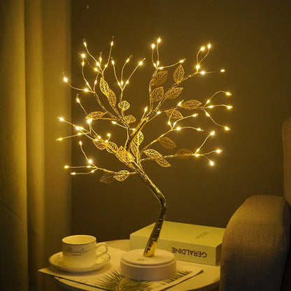 Magical LED Lamp Lucky Gold Leaf Bonsai Tree Light