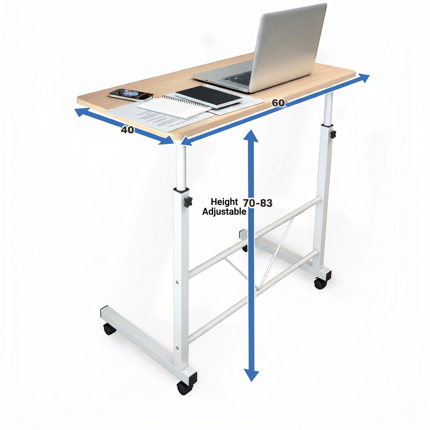 Adjustable Portable Rustic Oak Sofa Bed Side Table Laptop Desk with Wheels