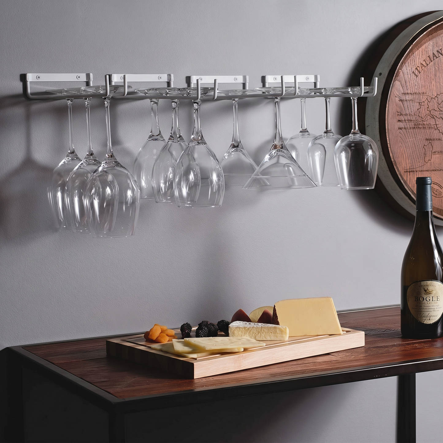2 x Wine Glass Hanger Rack Kitchen Bar Stemware Metal Storage Organiser (White)