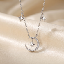 S925 Sterling Silver Moon & Stars CZ Diamond Pendant Necklace