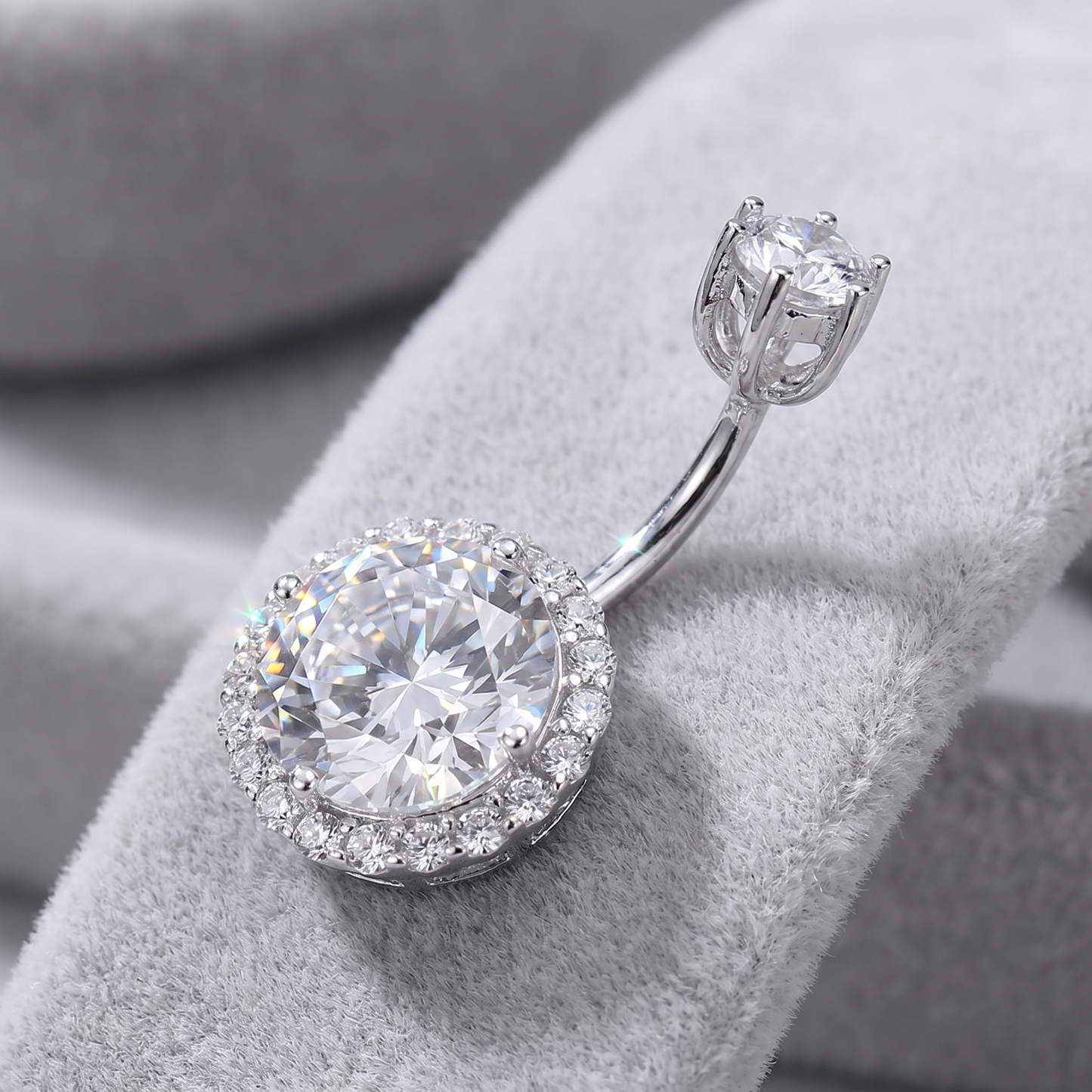 S925 Sterling Silver CZ Diamond Navel Ring Body Piercing