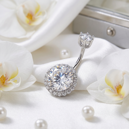 S925 Sterling Silver CZ Diamond Navel Ring Body Piercing