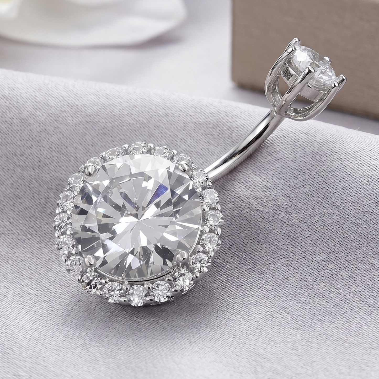 S925 Sterling Silver CZ Diamond Navel Ring Body Piercing