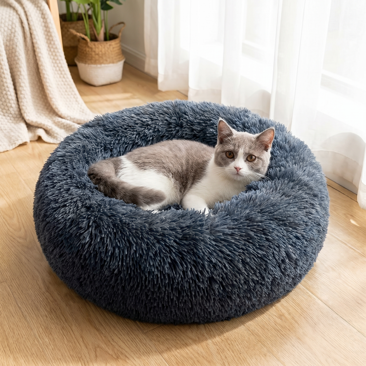 Cozy Plush Soft Fluffy Pet Bed Dog Cat Bed (Dark Grey, 50cm)