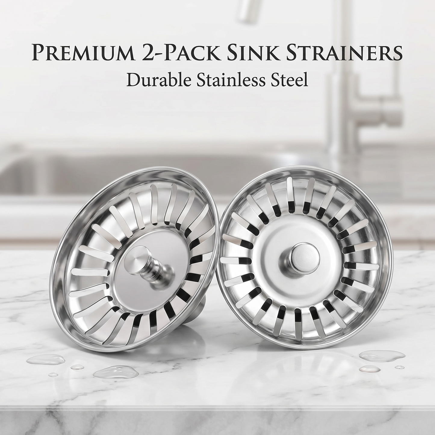2 x Kitchen Stainless Steel Sink Strainer Plug Drain Filter Basket Drainer