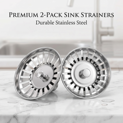 2 x Kitchen Stainless Steel Sink Strainer Plug Drain Filter Basket Drainer