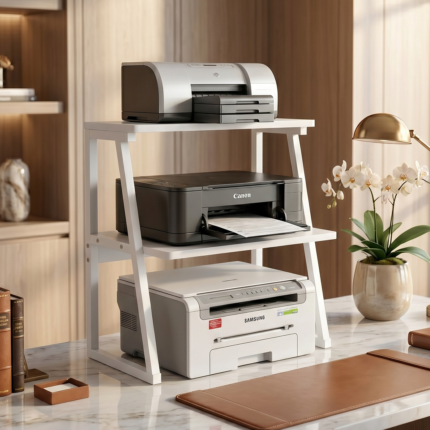 Cosmic 3-Tier Desk Hutch Storage Shelf Unit Office Organizer (White)
