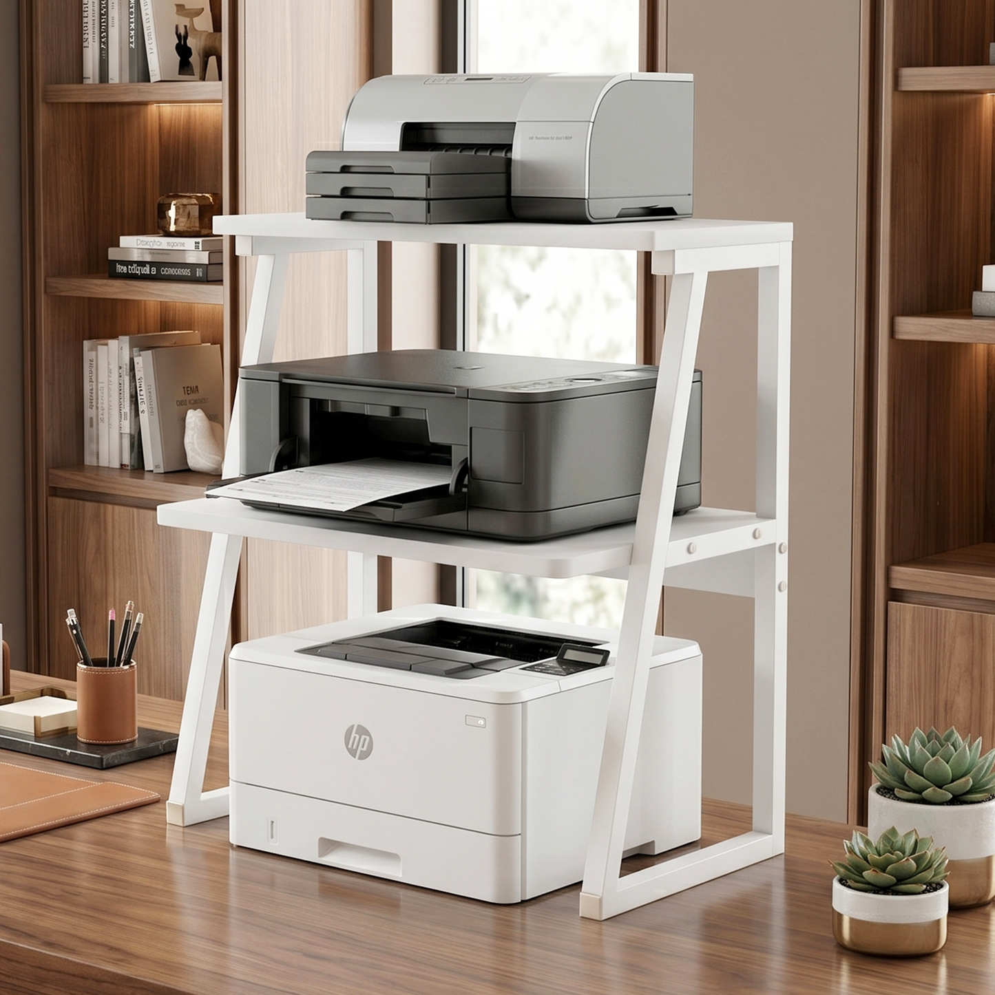 Cosmic 3-Tier Desk Hutch Storage Shelf Unit Office Organizer (White)