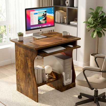 Essential Computer Desk with Shelves (Rustic Wood)
