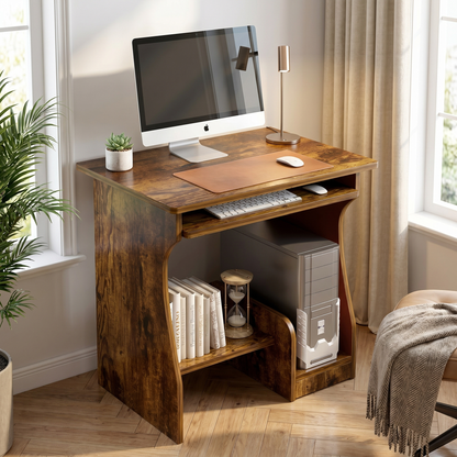 Essential Computer Desk with Shelves (Rustic Wood)