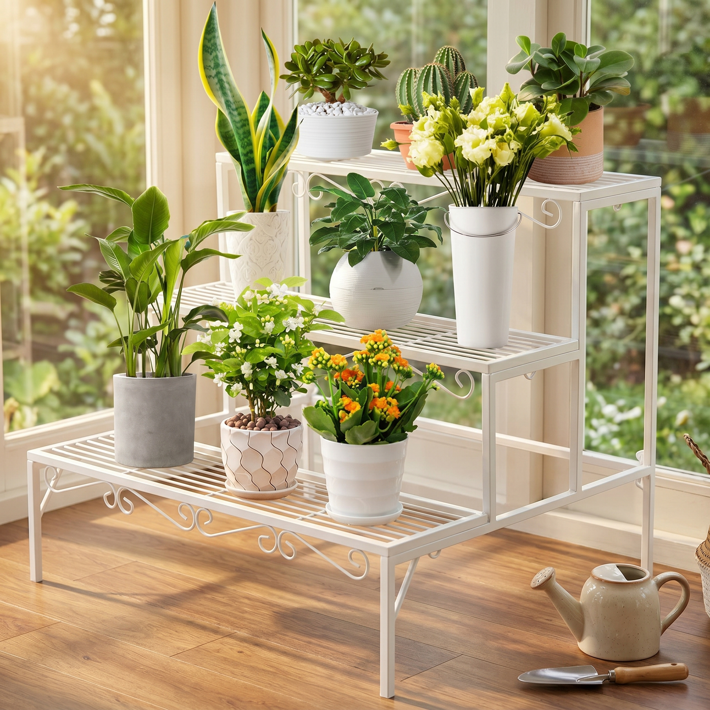 3-tier Metal Garden Plant Stand Shelf Display Rack Flower Pot Holder Storage Organizer (White)