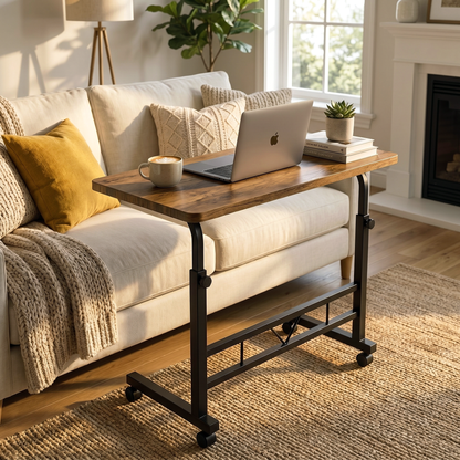 Adjustable Portable Rustic Sofa Bed Side Table Laptop Desk with Wheels